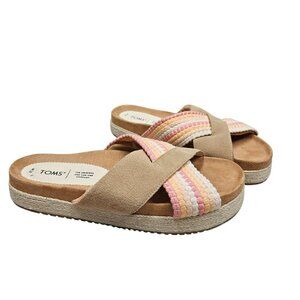 Toms Womens Espadrille Woven Platform Sandals‎ Size 10 Beige Multicolor Slide on